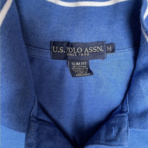 US Polo Assn. POLO SHIRT Mens M Blue Short Sleeve Slim Fit Collared Stretch - Picture 4 of 6